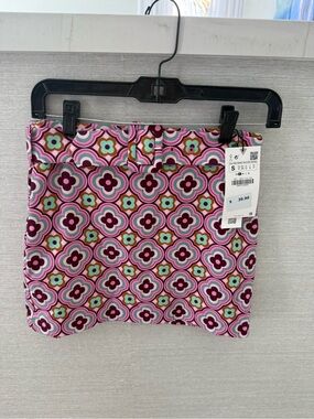 NWT Zara Pink and Aqua Geometric Floral Mini Skirt